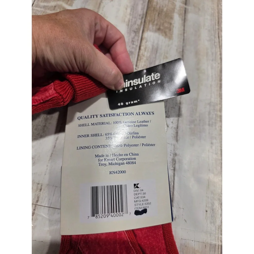 Basic Editions Red Leather Thinsulate  Gloves Women Large Fleece Lined